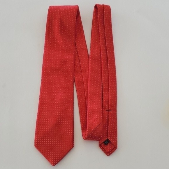 IKE BEHAR RED POLKA DOT SILK COTTON BLEND TIE 3 3/8" BY 60" - Picture 3 of 7